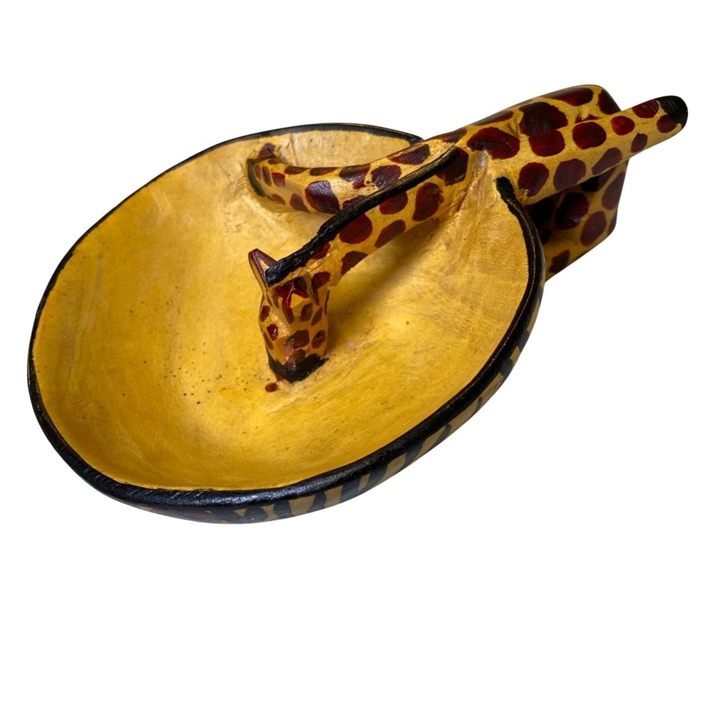 Hand‎ Carved Kenyan Giraffe Wooden Decorative Bowl Safari Animal Folk Art